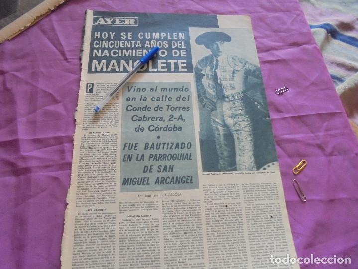 Coleccionismo de revistas y peri&oacute;dicos: RECORTE PRENSA : SE CUMPLEN 50 A&Ntilde;OS DEL NACIMIENTO DE MANOLETE. DIGAME, JULIO 1967