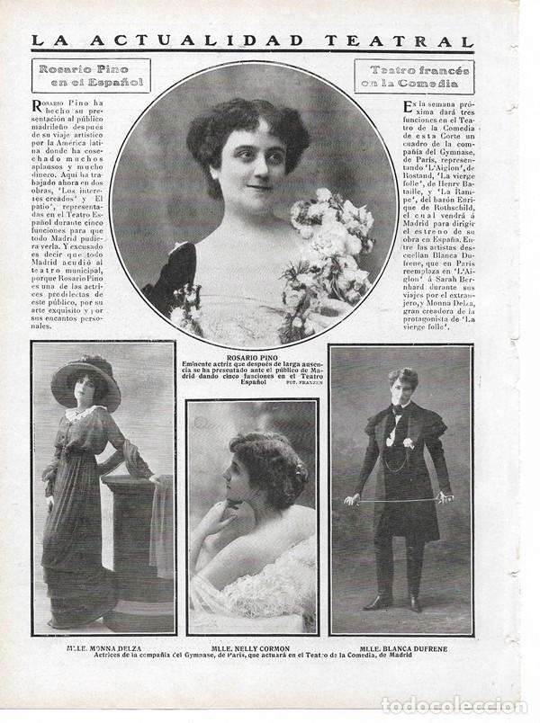 Collezionismo di Riviste e Giornali: 1910 HOJA REVISTA MADRID TEATRO ESPA&Ntilde;OL ROSARIO PINO DE LA COMEDIA MONNA DELZA NELLY CORMON ACTRIZ