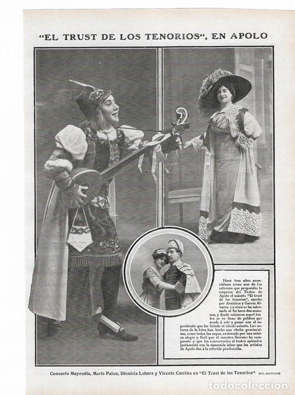 Collectionnisme de Revues et Journaux: 1910 HOJA REVISTA TEATRO APOLO EL TRUST DE LOS TENORIOS CONSUELO MAYEND&Iacute;A MAR&Iacute;A PALOU LAHERA CARRI&Oacute;N