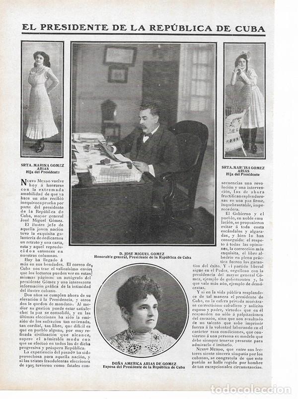 Collectionnisme de Revues et Journaux: 1910 HOJA REVISTA PRESIDENTE REP&Uacute;BLICA DE CUBA JOS&Eacute; MIGUEL G&Oacute;MEZ ESPOSA AM&Eacute;RICA ARIAS MARINA NARCISA