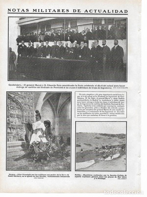 Collectionnisme de Revues et Journaux: 1910 HOJA REVISTA MELILLA MANIOBRAS SECCI&Oacute;N CICLISTA GUADALAJARA GRA.MARV&Aacute; EDUARDO DATO BURGOS ALTAR