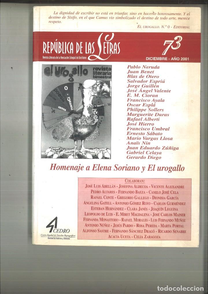 Collection Magazines and Newspapers: REP&Uacute;BLICA DE LAS LETRAS 73. DICIEMBRE 2001.