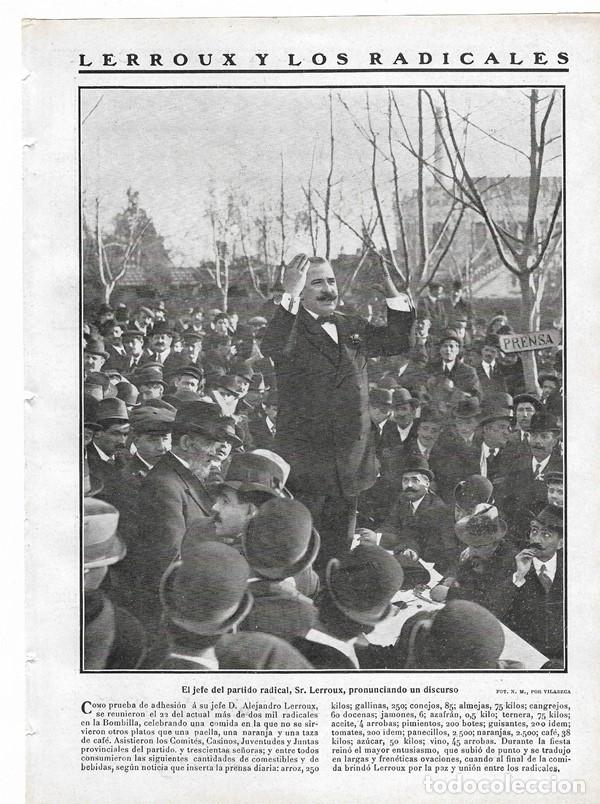 Collectionnisme de Revues et Journaux: 1911 HOJA REVISTA MADRID PARQUE DE LA BOMBILLA JEFE PARTIDO RADICAL ALEJANDRO LERROUX COMIDA FIESTA