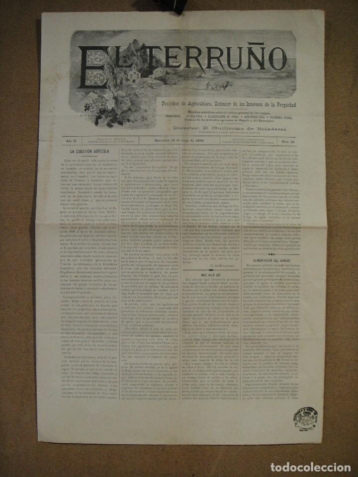 Coleccionismo de revistas y peri&oacute;dicos: periodico el terru&ntilde;o - barcelona 1894 - director guillermo de boladeres - grabado de pedro mullor