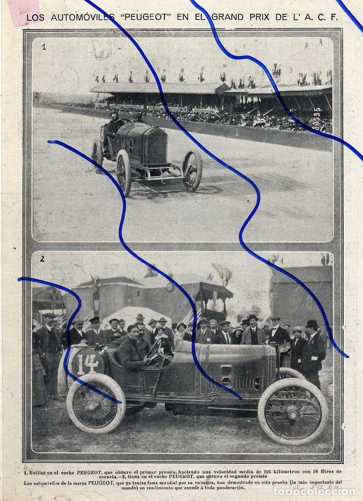 Coleccionismo de Revistas y Peri&oacute;dicos: PEUGEOT 1913  FRANCIA GRAND PRIX HOJA REVISTA
