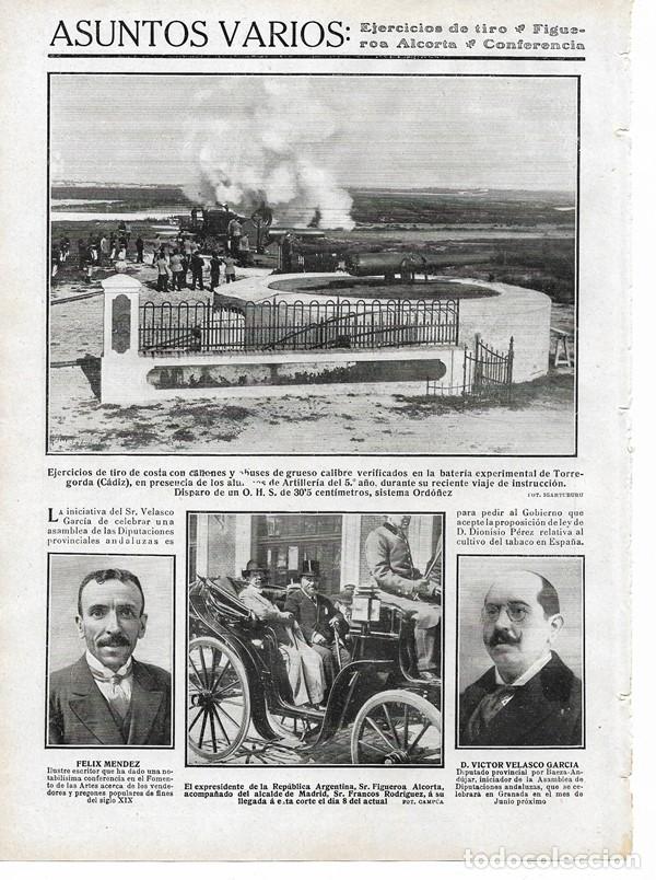 Coleccionismo de revistas y peri&oacute;dicos: 1911 HOJA REVISTA C&Aacute;DIZ TORREGORDA ARTILLER&Iacute;A EJERCICIOS DE TIRO CA&Ntilde;ONES Y OBUSES DE GRUESO CALIBRE