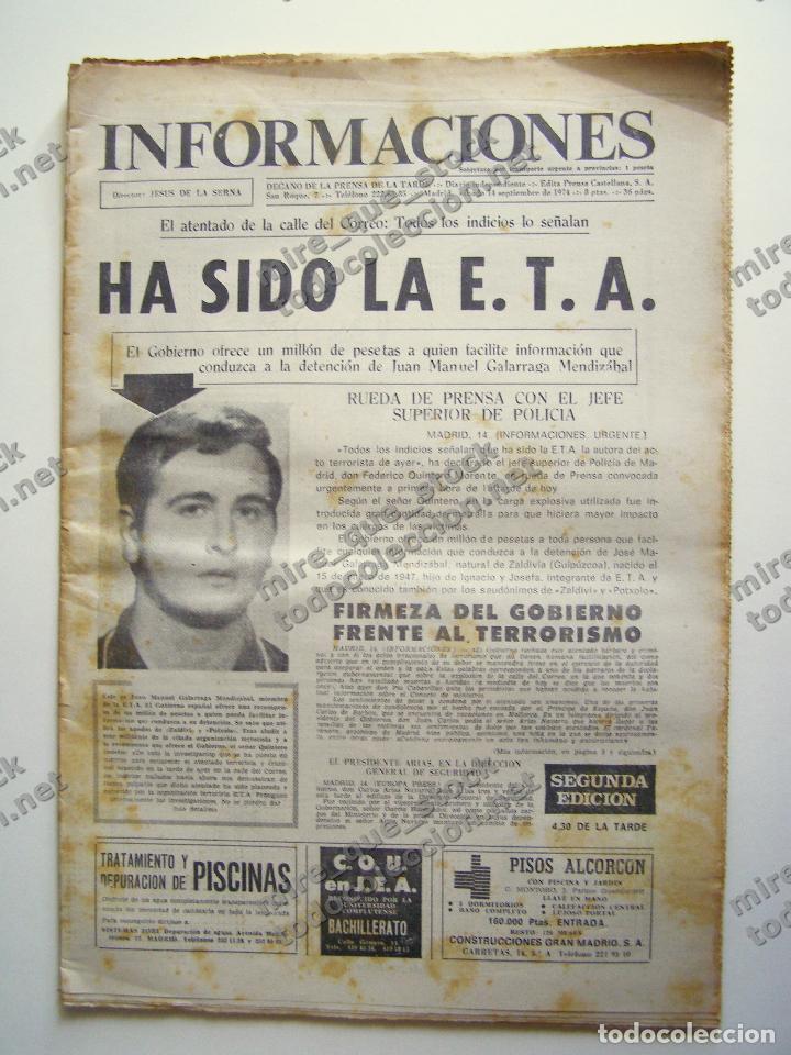 Collection Magazines and Newspapers: INFORMACIONES - 14 SEPTIEMBRE 1977 - ATENTADO ETA