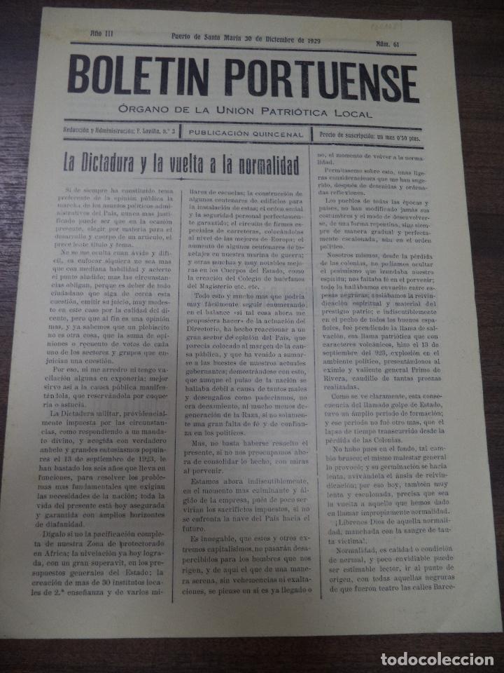 Sammeln von Zeitschriften und Zeitungen: BOLETIN PORTUENSE. &Oacute;RGANO DE LA UNION PATRI&Oacute;TICA LOCAL. PRIMO DE RIVERA.1929. N&ordm; 61. PTO. STA. MARIA