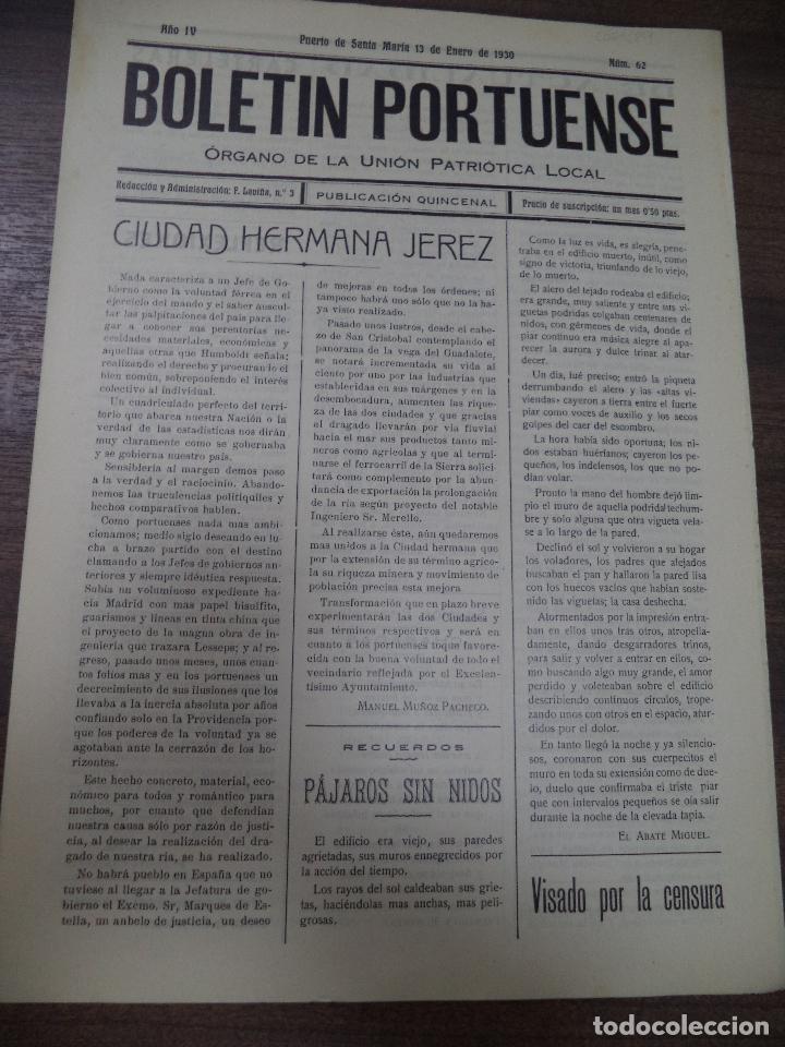 Collectionnisme de Revues et Journaux: BOLETIN PORTUENSE. &Oacute;RGANO DE LA UNION PATRI&Oacute;TICA LOCAL. PRIMO DE RIVERA.1930. N&ordm; 62. PTO. STA. MARIA