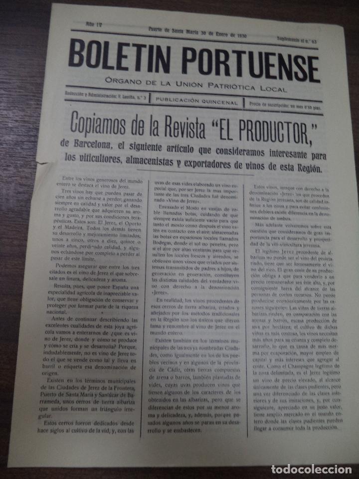 Sammeln von Zeitschriften und Zeitungen: BOLETIN PORTUENSE. &Oacute;RGANO DE LA UNION PATRI&Oacute;TICA LOCAL. PRIMO DE RIVERA.1930. N&ordm; 63. PTO. STA. MARIA