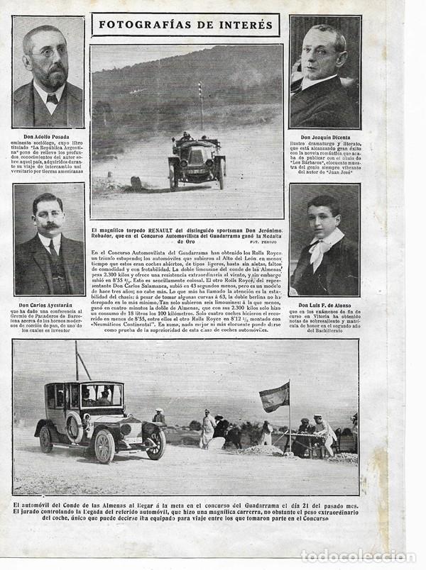 Coleccionismo de Revistas y Peri&oacute;dicos: 1912 HOJA REVISTA MADRID CONCURSO AUTOMOVILISTA DEL GUADARRAMA RENAULT ROLLS ROYCE ALTO DEL LE&Oacute;N