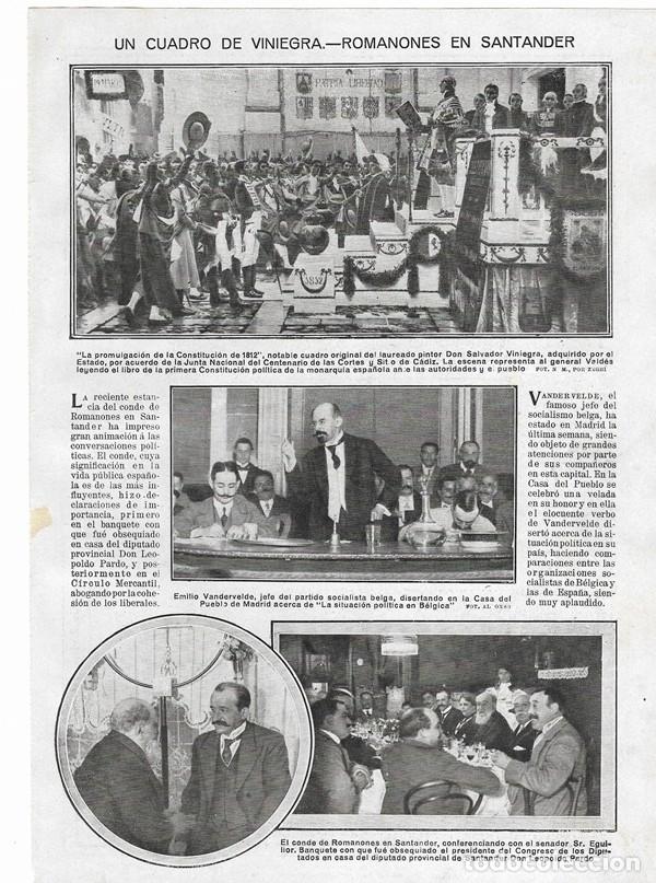 Coleccionismo de revistas y peri&oacute;dicos: 1912 HOJA REVISTA C&Aacute;DIZ CENTENARIO CORTES CUADRO VINIEGRA - SANTANDER CONDE DE ROMANONES EGUILIOR