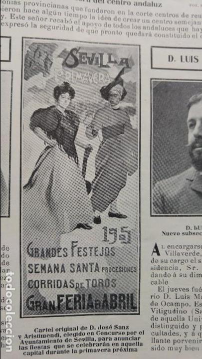 Sammeln von Zeitschriften und Zeitungen: CARTEL FIESTAS SEVILLA JOSE SANZ Y ARISTIMENDI A&Ntilde;O 1905 CENTRO ANDALUZ MADRID HOJA A&Ntilde;O 1904