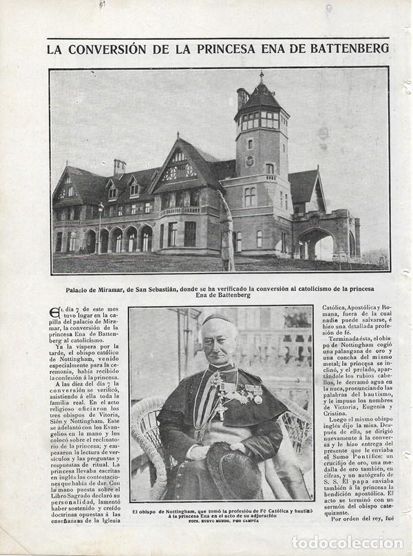 Sammeln von Zeitschriften und Zeitungen: 1906 HOJAS REVISTA SAN SEBASTI&Aacute;N PALACIO DE MIRAMAR CONVERSI&Oacute;N CATOLICISMO PRINCESA ENA BATTENBERG