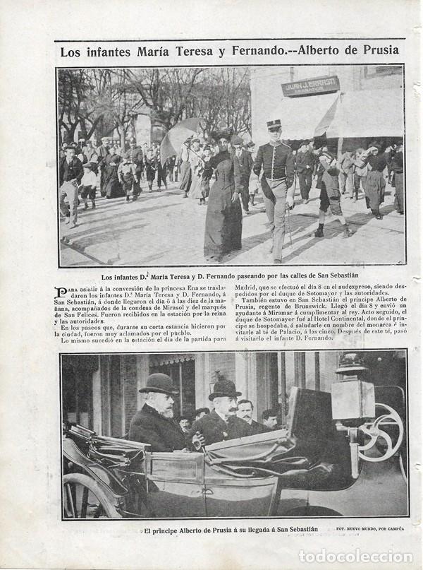 Collectionnisme de Revues et Journaux: 1906 HOJA REVISTA SAN SEBASTI&Aacute;N INFANTES MAR&Iacute;A TERESA DE BORB&Oacute;N FERNANDO BAVIERA ALBERTO PRUSIA