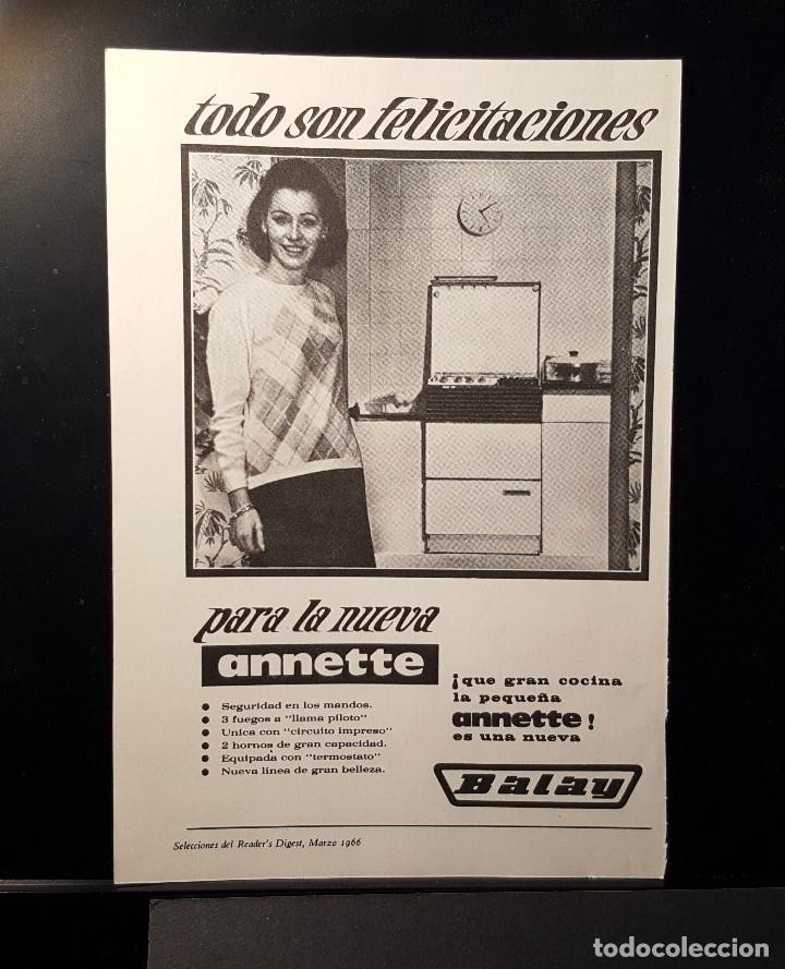 Coleccionismo de Revistas y Peri&oacute;dicos: Hoja Publicidad. Cocina Annette de Balay. (READERS DIGEST 1966)