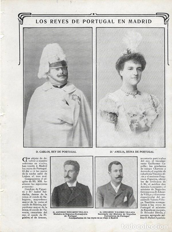 Collectionnisme de Revues et Journaux: 1906 HOJA REVISTA MADRID REYES DE PORTUGAL REY CARLOS I REINA AMELIA EDUARDO VILLA&Ccedil;A
