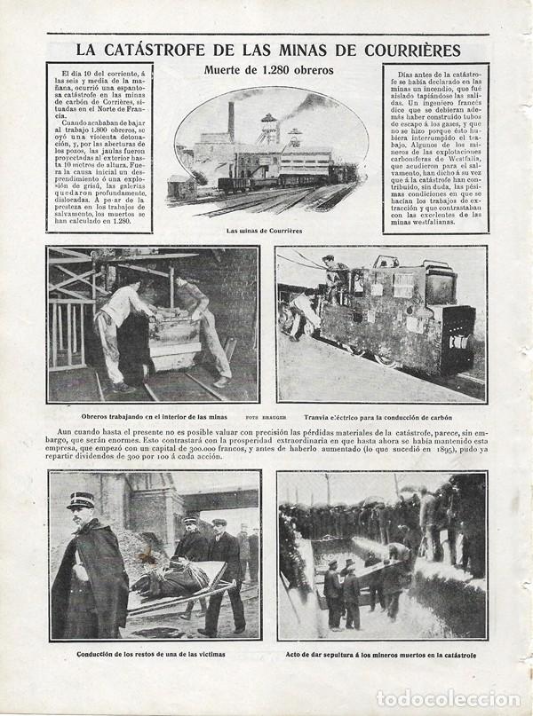 Collectionnisme de Revues et Journaux: 1906 HOJA REVISTA FRANCIA MINAS DE CARB&Oacute;N COURRIERES MUERTE 1280 OBREROS