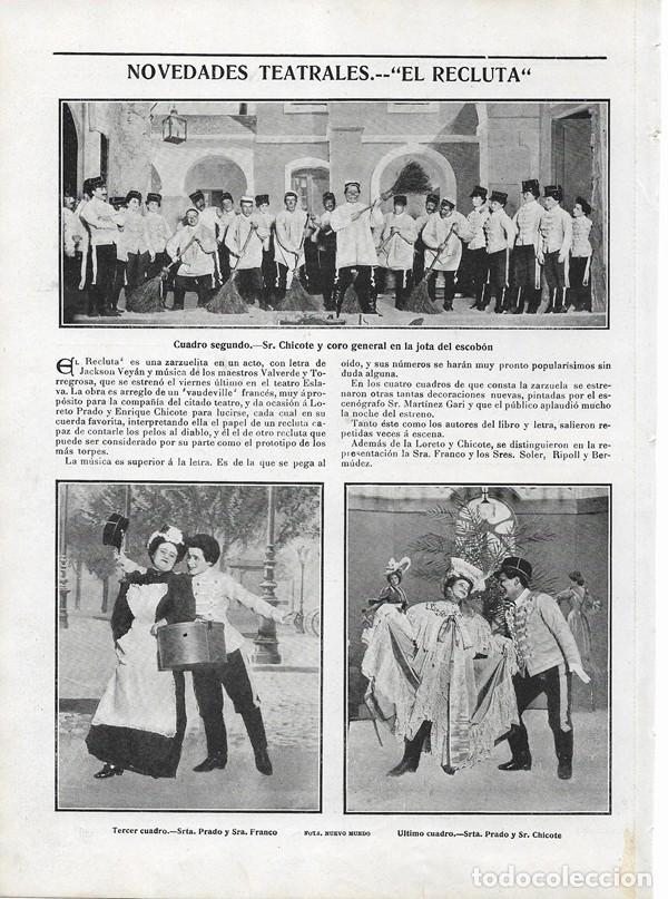 Collectionnisme de Revues et Journaux: 1906 HOJA REVISTA MADRID TEATRO ZARZUELA EL RECLUTA ACTORES LORETO PRADO ENRIQUE CHICOTE