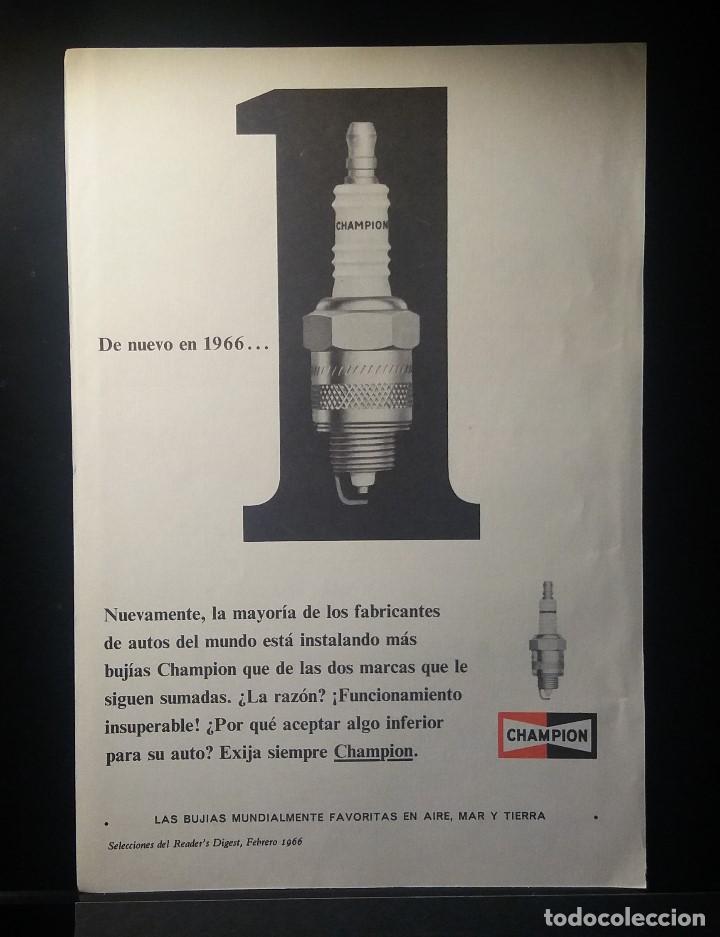 Coleccionismo de Revistas y Peri&oacute;dicos: Hoja Publicidad. Cara 1: Bujias Champion. Cara 2: Escuela Radio Maymo. (READERS DIGEST 1966)