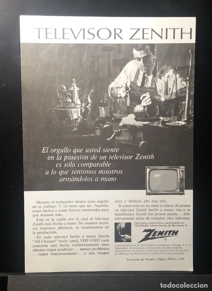 Coleccionismo de Revistas y Peri&oacute;dicos: Hoja Publicidad.Cara 1: Televisor Zenith. (READERS DIGEST 1966)