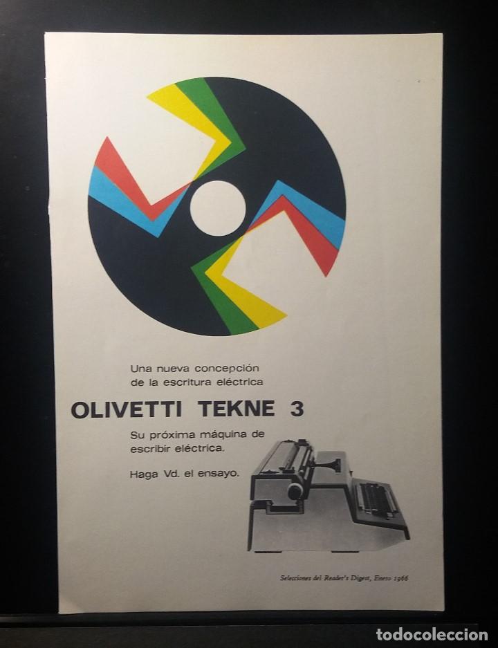 Coleccionismo de Revistas y Peri&oacute;dicos: Hoja Publicidad. Cara 1: Maquina Olivetti Tekne 3. Cara 2: Brandy Garvey.(READERS DIGEST 1966)