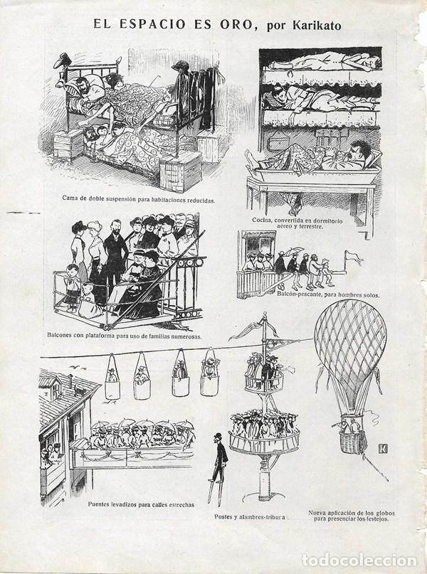 Collezionismo di Riviste e Giornali: 1906 HOJA REVISTA ILUSTRACI&Oacute;N P&Aacute;GINA C&Oacute;MICA DEL DIBUJANTE KARIKATO - EL ESPACIO ES ORO