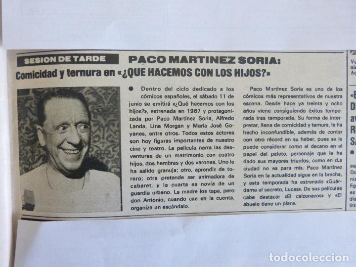 Coleccionismo de Revistas y Peri&oacute;dicos: RECORTE REPORTAJE CLIPPING DE PACO MARTINEZ SORIA REVISTA SEMANA N&ordm; 1947 PAG 49