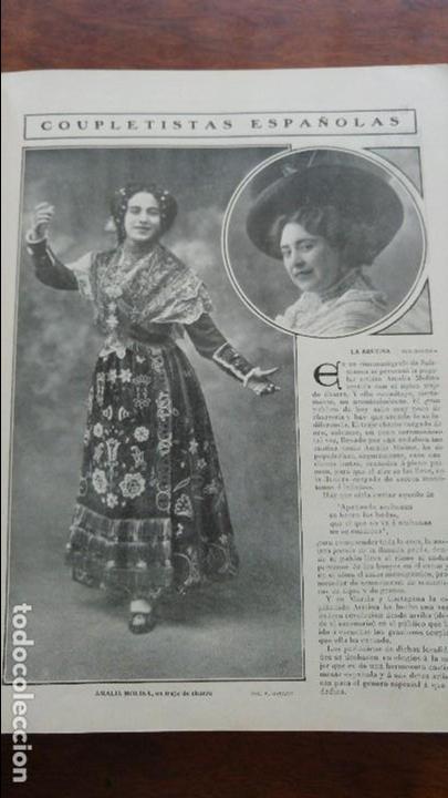 Collezionismo di Riviste e Giornali: COUPLETISTAS ESPA&Ntilde;OLAS AMALIA MOLINA EN TRAJE DE CHARRA Y LA ARETINA HOJA A&Ntilde;O 1909