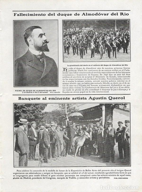 Coleccionismo de revistas y peri&oacute;dicos: 1906 HOJA REVISTA FALLECIMIENTO DUQUE DE ALMODOVAR DEL R&Iacute;O MINISTRO BANQUETE ESCULTOR AGUST&Iacute;N QUEROL