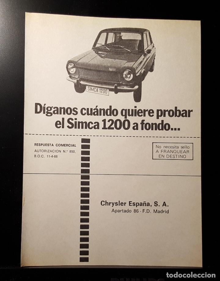 Coleccionismo de Revistas y Peri&oacute;dicos: Hoja Publicidad. Cuando Quiere Probar el Simca 1200. READERS DIGEST 1972)