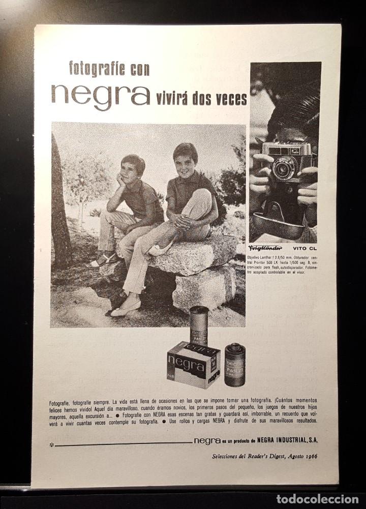 Coleccionismo de Revistas y Peri&oacute;dicos: Hoja Publicidad. Pelicula Fotografia Negra. Producto Negra Industrial S.A.. READERS DIGEST 1966)