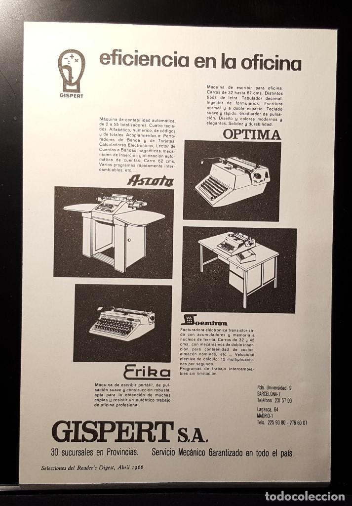 Coleccionismo de Revistas y Peri&oacute;dicos: Hoja Publicidad. Cara 1: Gispert.Oficina  Cara 2: Agua Lavanda Puig. READERS DIGEST 1966)