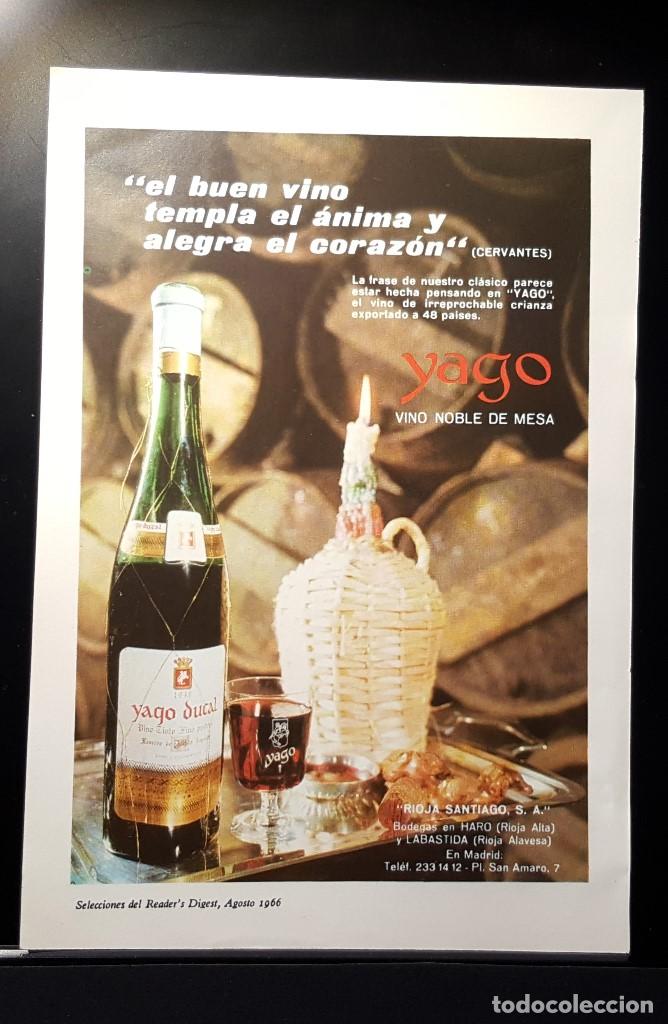 Coleccionismo de Revistas y Peri&oacute;dicos: Hoja Publicidad. Cara 1: Yago Vino de Mesa. Cara 2: Detergente Elena. READERS DIGEST 1966)