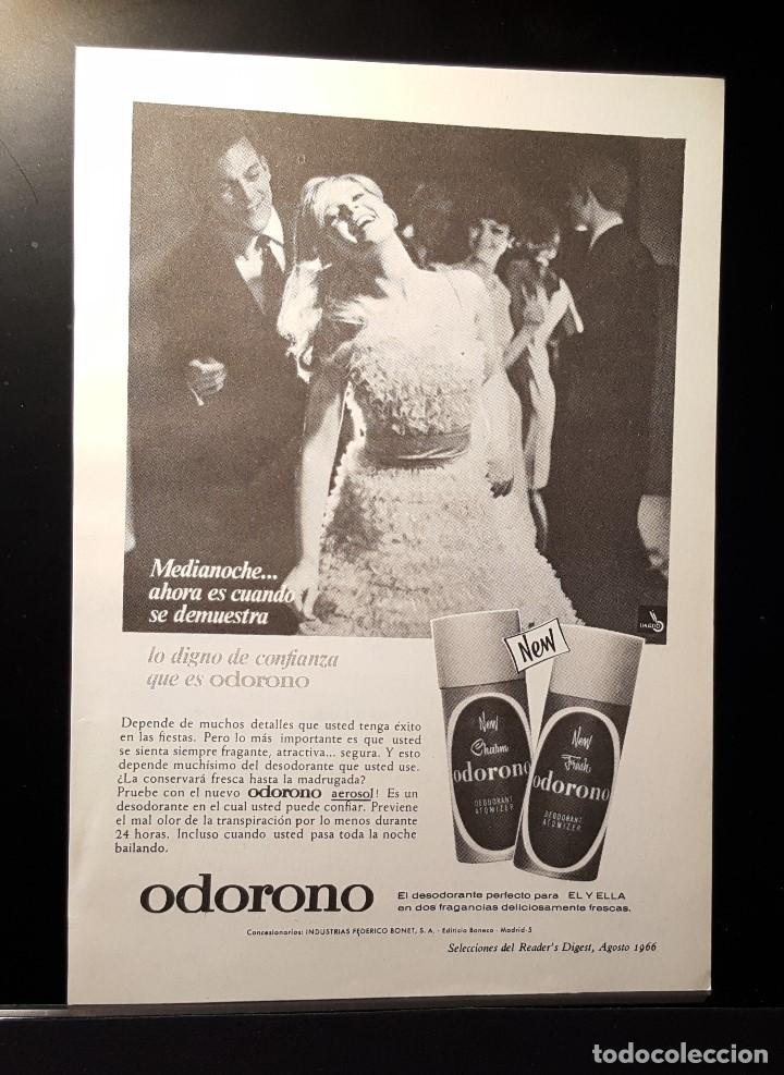 Coleccionismo de Revistas y Peri&oacute;dicos: Hoja Publicidad. Desodorante Odorono. POara el y Ella. READERS DIGEST 1966)