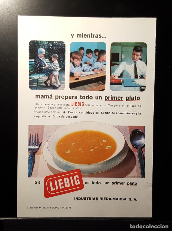 Coleccionismo de Revistas y Peri&oacute;dicos: Hoja Publicidad. Cara 1: Sopas Liebig.  Cara 2: Colchones Firestone. READERS DIGEST 1966)
