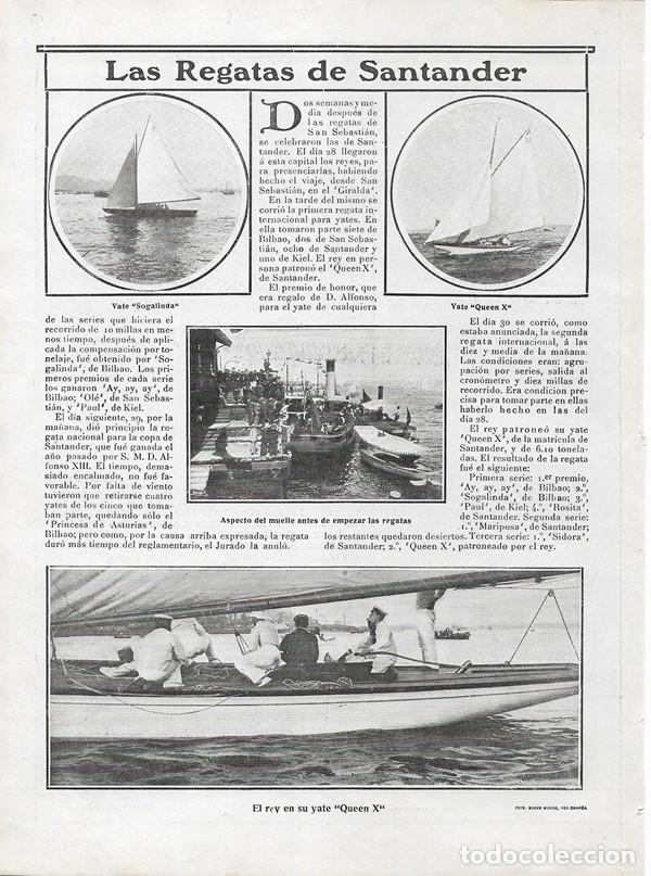 Collectionnisme de Revues et Journaux: 1906 HOJA REVISTA SANTANDER REGATAS DE BALANDROS YATE QUEEN X REY ALFONSO XIII MUELLE