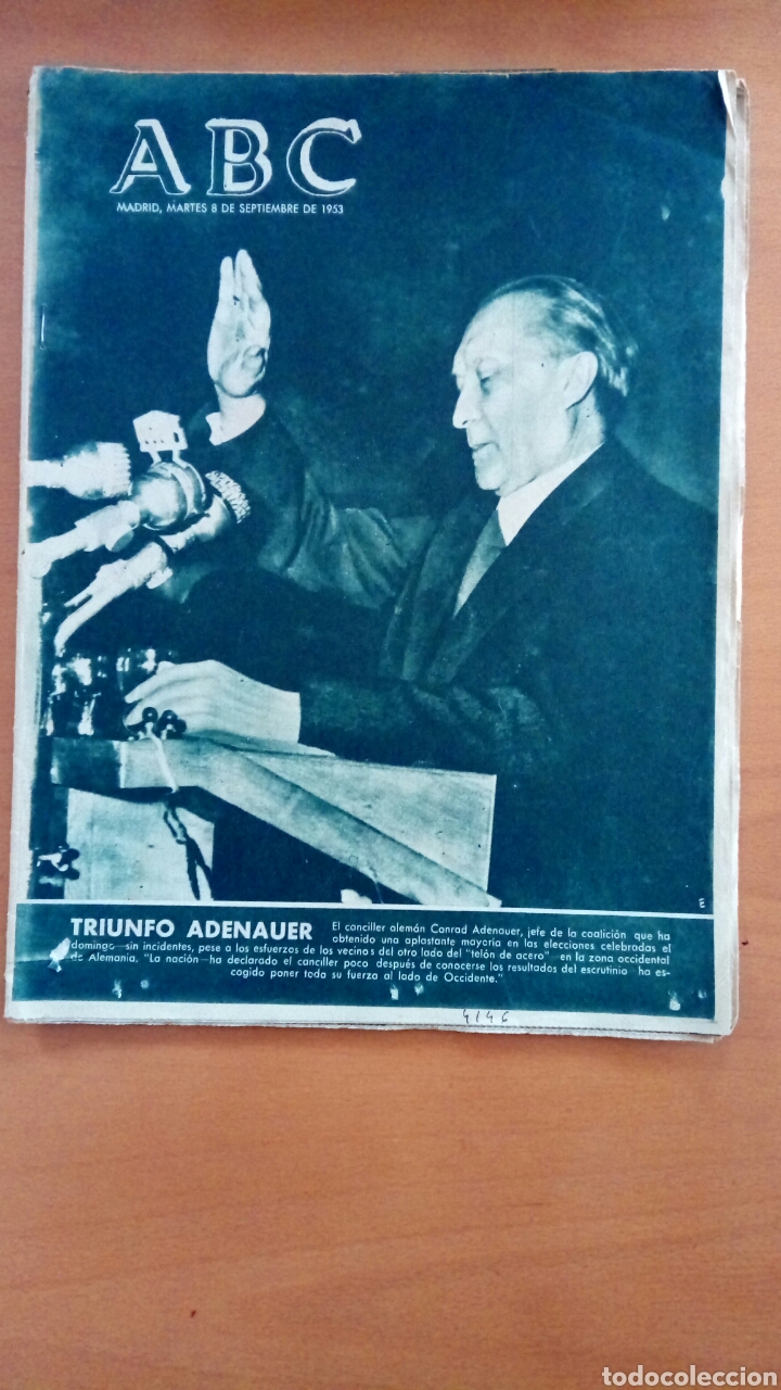 Coleccionismo de Revistas y Peri&oacute;dicos: Peri&oacute;dico ABC. Septiembre de 1953. Triunfo Adenauer.