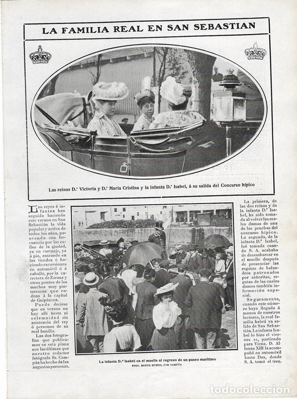 Coleccionismo de revistas y peri&oacute;dicos: 1906 HOJA REVISTA SAN SEBASTI&Aacute;N FAMILIA REAL MUELLE CONCURSO H&Iacute;PICO REINAS VICTORIA Y MAR&Iacute;A CRISTINA