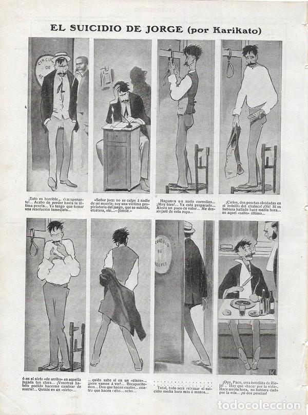 Coleccionismo de revistas y peri&oacute;dicos: 1906 HOJA REVISTA ILUSTRACI&Oacute;N P&Aacute;GINA C&Oacute;MICA DEL DIBUJANTE KARIKATO - EL SUICIDIO DE JORGE
