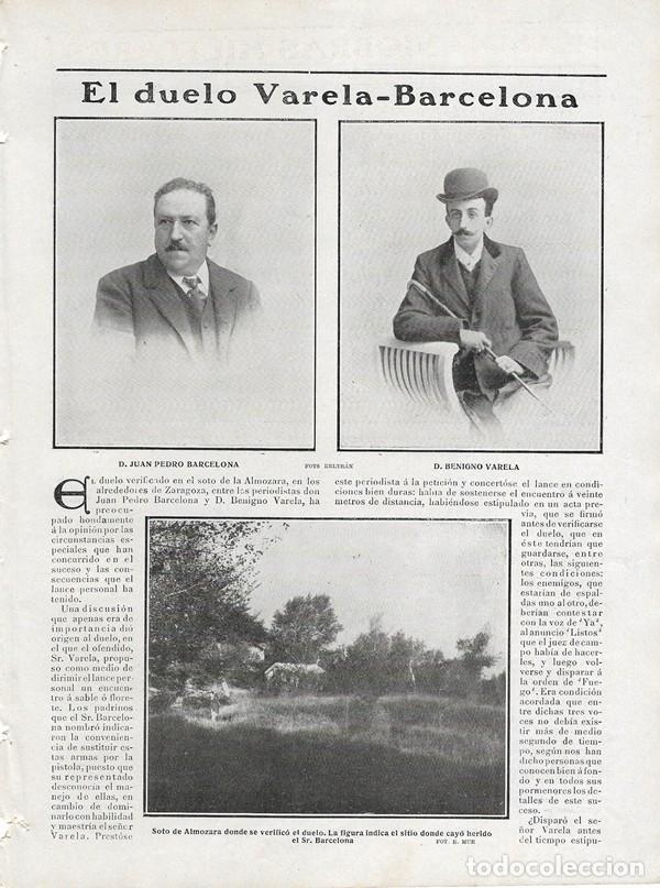 Coleccionismo de revistas y peri&oacute;dicos: 1906 HOJA REVISTA ZARAGOZA SOTO DE ALMOZARA DUELO PERIODISTAS JUAN PEDRO BARCELONA BENIGNO VARELA