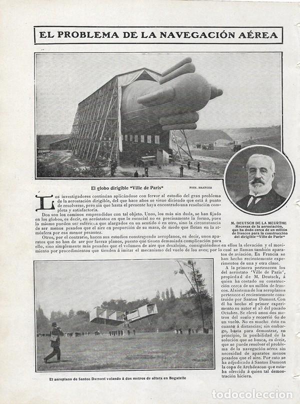 Coleccionismo de revistas y peri&oacute;dicos: 1906 HOJA REVISTA PROBLEMA DE LA NAVEGACI&Oacute;N A&Eacute;REA GLOBO DIRIGIBLE AEROSTATO AEROPLANO SANTOS DUMONT
