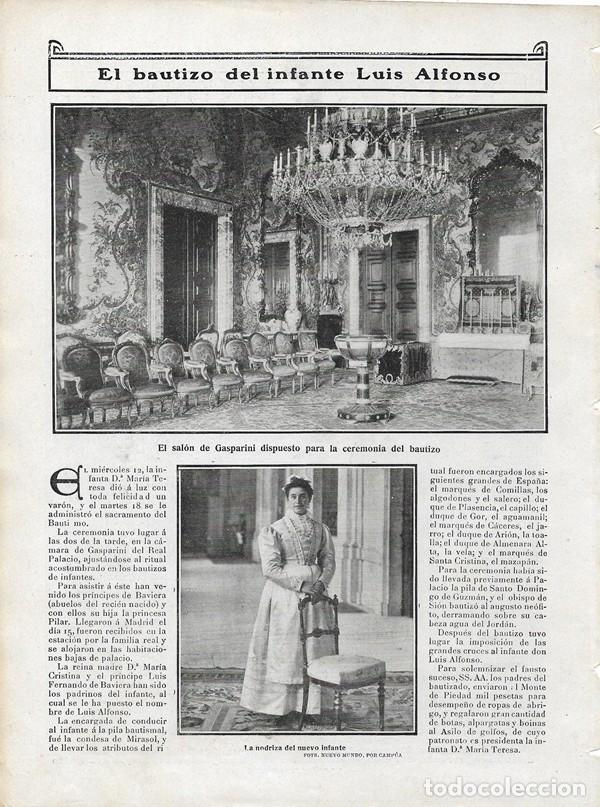 Coleccionismo de revistas y peri&oacute;dicos: 1906 HOJA REVISTA MADRID PALACIO REAL SAL&Oacute;N DE GASPARINI PILA BAUTISMAL BAUTIZO INFANTE LUIS ALFONSO