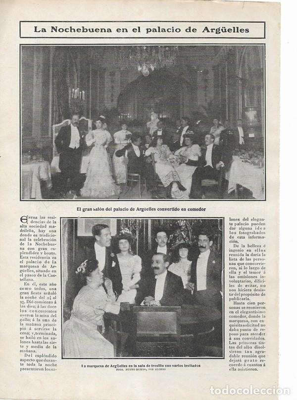 Coleccionismo de revistas y peri&oacute;dicos: 1906 HOJA REVISTA MADRID NOCHEBUENA PALACIO DE ARG&Uuml;ELLES MARQUESA DE ARG&Uuml;ELLES GRAN SAL&Oacute;N COMEDOR