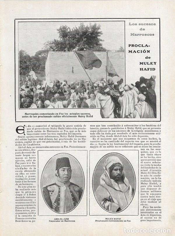 Collezionismo di Riviste e Giornali: 1908 HOJA REVISTA MARRUECOS PROCLAMACI&Oacute;N DE SULT&Aacute;N MULEY HAFID ABD-EL-AZIZ EMPERADOR DE MARRUECOS