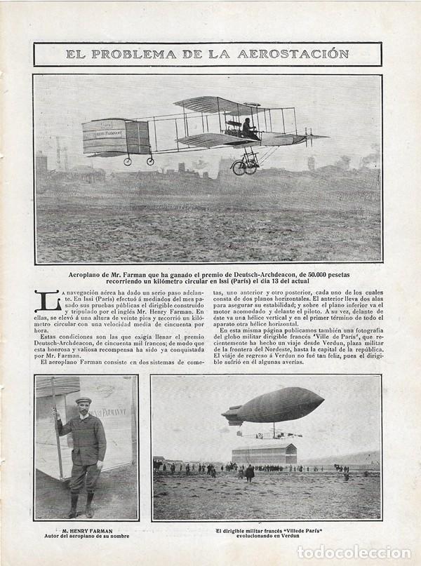 Sammeln von Zeitschriften und Zeitungen: 1908 HOJA REVISTA AVIACI&Oacute;N BIPLANO AEROPLANO HENRY FARMAN GLOBO DIRIGIBLE FRANC&Eacute;S