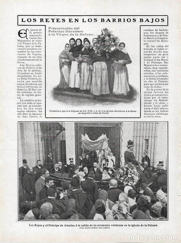 Sammeln von Zeitschriften und Zeitungen: 1908 HOJA REVISTA MADRID PRESENTACI&Oacute;N PR&Iacute;NCIPE DE ASTURIAS A LA VIRGEN DE LA PALOMA IGLESIA REINA