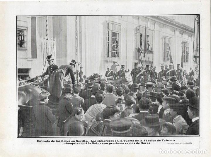 Collezionismo di Riviste e Giornali: 1908 HOJA REVISTA SEVILLA REYES REY ALFONSO XIII REINA VICTORIA F&Aacute;BRICA DE TABACOS CIGARRERAS COCHE