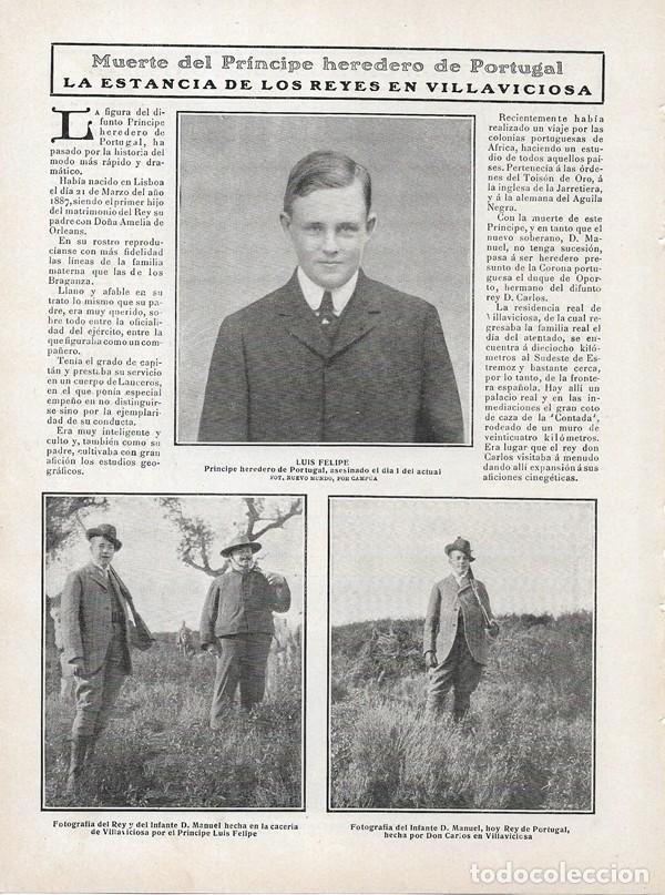 Collezionismo di Riviste e Giornali: 1908 HOJA REVISTA PORTUGAL ASESINATO PR&Iacute;NCIPE HEREDERO LUIS FELIPE FOTOS INFANTE DON MANUEL