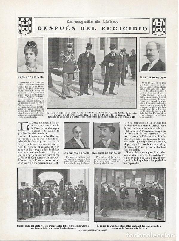 Collezionismo di Riviste e Giornali: 1908 HOJA REVISTA PORTUGAL LISBOA DESPU&Eacute;S REGICIDIO EMBAJADOR ESPA&Ntilde;OL CONDE DE SAN LUIS DUQUE OPORTO